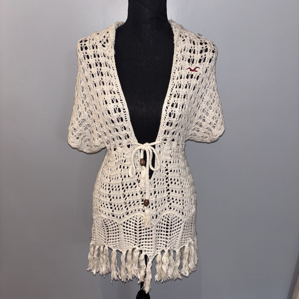 Vintage Y2K Beige  Hollister Crochet Swim Coverup  Size Small Boho Beach Pool